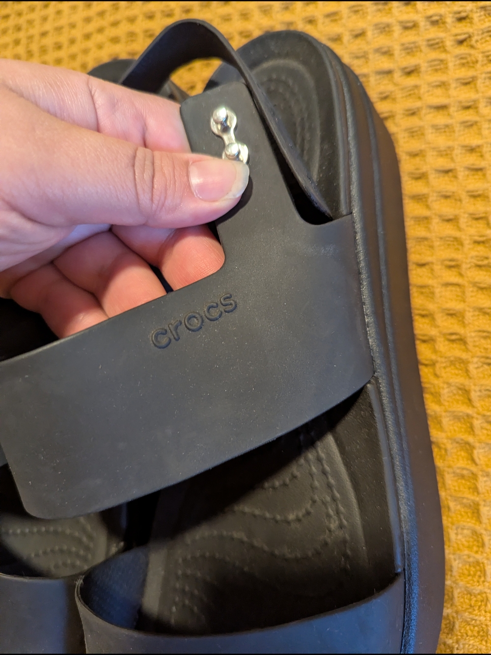 CROCS Black Double Strap Platform Sandals, 9 - Picture 3 of 4